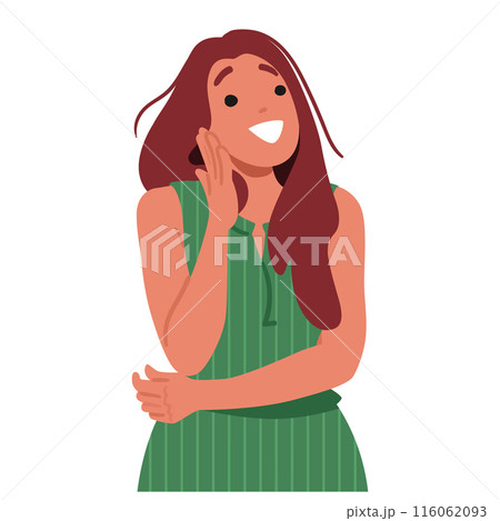 Cartoon Female Character With Long Red Hair And Green Dress Displaying Surprised And Delighted Facial Expression Cartoon Female Character With Long Red Hair And Green Dress Displaying Surprised And Delighted Facial Expression 116062093