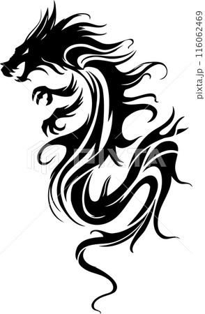 トライバルなかっこいいブラックドラゴンイラスト トライバルなかっこいいブラックドラゴンイラスト 116062469