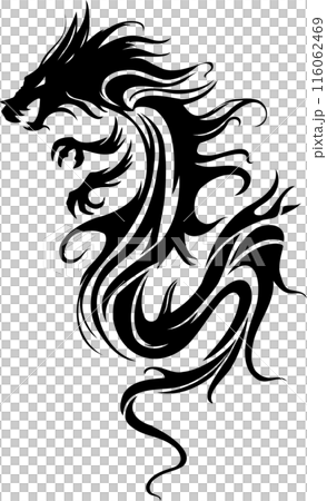 トライバルなかっこいいブラックドラゴンイラスト トライバルなかっこいいブラックドラゴンイラスト 116062469