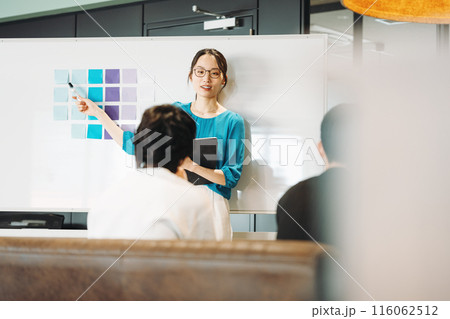 ミーティングをするIT企業の若いビジネスパーソン ミーティングをするIT企業の若いビジネスパーソン 116062512