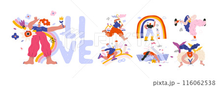 Life Unframed: Cloud catcher -modern flat vector concept illustrations set of everyday life. Metaphor of unpredictability, imagination, whimsy, cycle of existence, play, growth, discovery 116062538