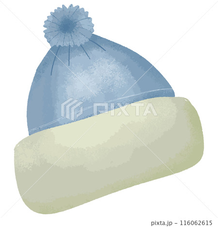 Cute blue knit hat with green trim 116062615