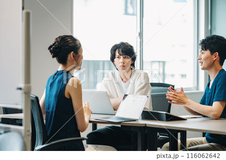 ミーティングをするIT企業の若いビジネスパーソン ミーティングをするIT企業の若いビジネスパーソン 116062642