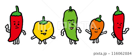 真っ赤なかわいい唐辛子のキャライラスト 真っ赤なかわいい唐辛子のキャライラスト 116062884