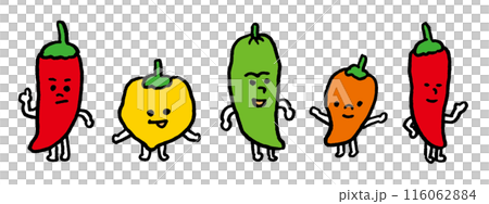 真っ赤なかわいい唐辛子のキャライラスト 真っ赤なかわいい唐辛子のキャライラスト 116062884