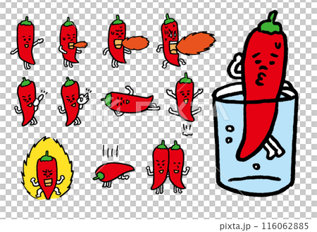 Cute red chili pepper character illustration 116062885