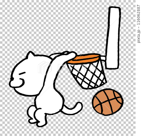 打籃球的可愛貓咪人物插畫 116062887
