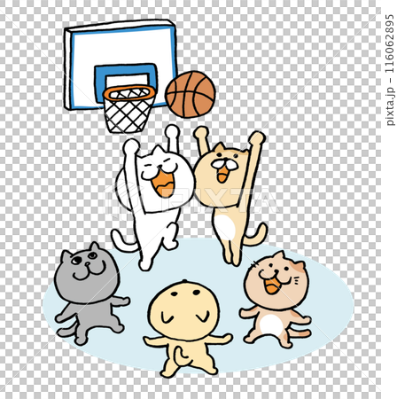 打籃球的可愛貓咪人物插畫 116062895