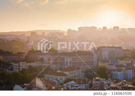 Sunset contre-jour view of Lisbon from Miradouro da Senhora do Monte viewpoint. Lisbon, Portugal Sunset contre-jour view of Lisbon from Miradouro da Senhora do Monte viewpoint. Lisbon, Portugal 116063500