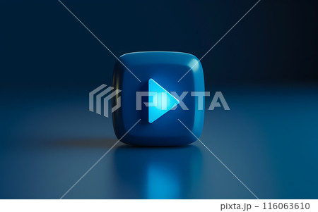 A blue play button rests on a matching blue surface 116063610