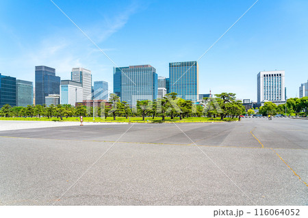 【東京都】自然が広がる皇居外苑と丸の内のビル群 【東京都】自然が広がる皇居外苑と丸の内のビル群 116064052