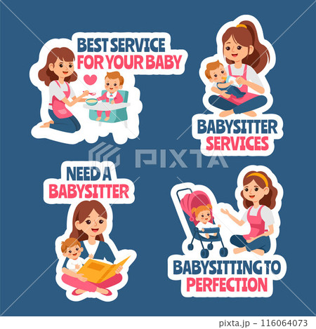 Babysitter or Nanny Services Label Flat Cartoon Hand Drawn Templates Background Illustration Babysitter or Nanny Services Label Flat Cartoon Hand Drawn Templates Background Illustration 116064073