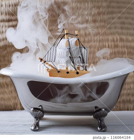 Boat Model on Bathtub. Generative AI 116064184