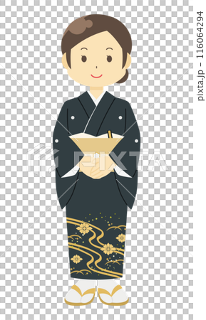 Illustration of a woman wearing a black kimono - Stock Illustration ...