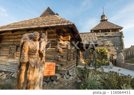 Wooden building in the Cultural complex of Zaporizhia, Ukraine Wooden building in the Cultural complex of Zaporizhia, Ukraine 116064431