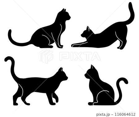 いろんなポーズのネコ　シルエットセット 116064612