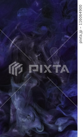 Shimmering fluid splash. Fume cloud. Defocused blue color particles texture ink water splash on dark black abstract art background. Shimmering fluid splash. Fume cloud. Defocused blue color particles texture ink water splash on dark black abstract art background. 116064900