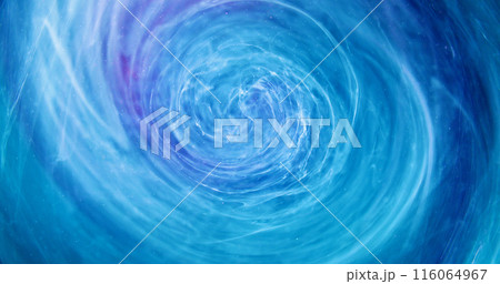 Color mist swirl. Paint water mix. Defocused blue glowing vapor texture ink whirlpool rotation spin flow abstract art background. 116064967
