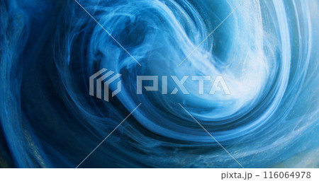 Smoke swirl. Glitter vortex. Defocused blue color glowing sparkling particles texture mist paint water splash wave abstract art background. 116064978