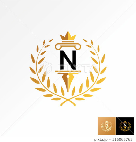 Logo design graphic concept creative premium vector stock initial N font pillar pen law lawyer advovate stalk leaves leaf Related to emblem badge firm 116065763