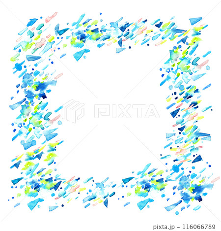 水彩画。水彩タッチの幾何学ベクターイラスト。抽象的なイメージの水彩背景。夏の水色水彩背景。 116066789