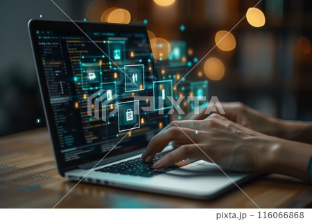 Business people use laptop and Document management system 116066868