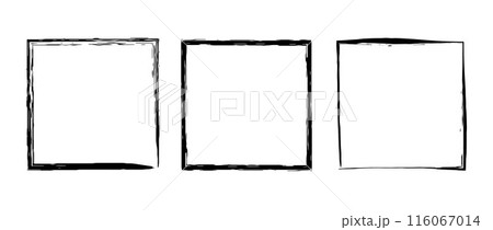 Grunge square frame set. Different paint brush border collection. Black chalk or ink rectangular uneven stroke design elements for banner, poster, flyer, brochure, cover. Vector carde 116067014