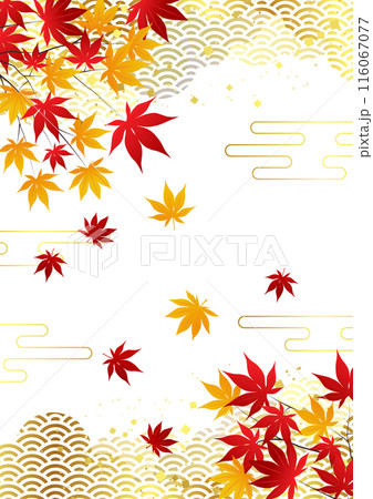 紅葉、秋、青海波、雲、和風、和柄、イラスト、かわいい、縦 116067077