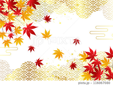 紅葉、秋、青海波、雲、和風、和柄、イラスト、かわいい、横 紅葉、秋、青海波、雲、和風、和柄、イラスト、かわいい、横 116067080