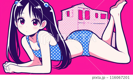 青い水着を着た女の子