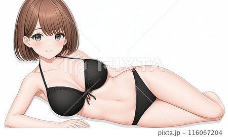 黒い水着を着た若い女性