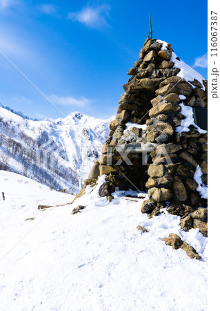 長野県白馬村 北アルプスの小遠見山 雪山登山 地蔵の頭と五竜岳(武田菱) 長野県白馬村 北アルプスの小遠見山 雪山登山 地蔵の頭と五竜岳(武田菱) 116067387