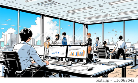 都心のオフィスでの仕事風景