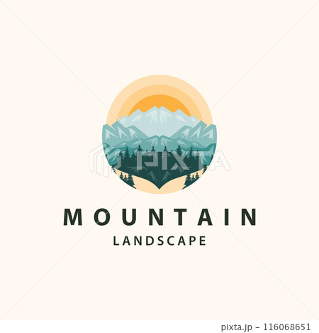 Landscape logo nature adventure design mountain and river luxury vector illustration 116068651