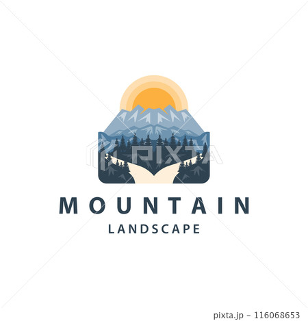 Landscape logo nature adventure design mountain and river luxury vector illustration Landscape logo nature adventure design mountain and river luxury vector illustration 116068653