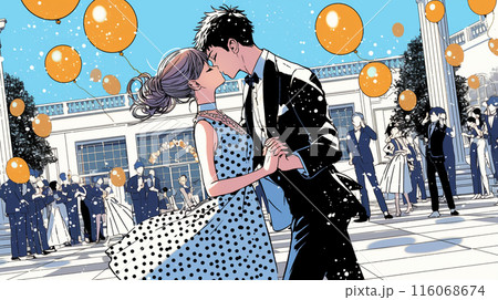 結婚式で社交ダンスを踊る新郎新婦