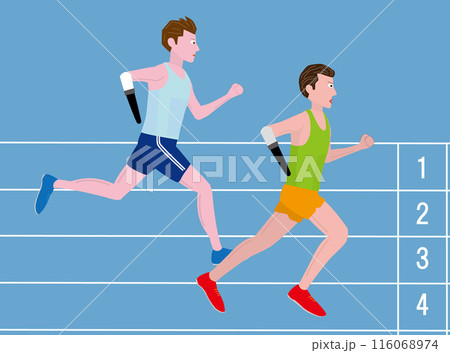 義手を使って走っている障がい者のランナーのイラストです。 義手を使って走っている障がい者のランナーのイラストです。 116068974
