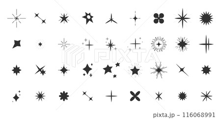 Set shine sparkle icon glare,light,blink star minimal shape, burst and rays decoration. Twinkle magic comic shine isolated on white background. Set shine sparkle icon glare,light,blink star minimal shape, burst and rays decoration. Twinkle magic comic shine isolated on white background. 116068991