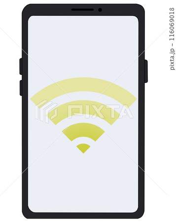 スマホ(黒)の中に表示されたWi-Fi(黄) スマホ(黒)の中に表示されたWi-Fi(黄) 116069018