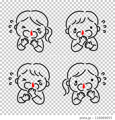 鼻血にびっくりして慌てる子供のイラストセット 116069055