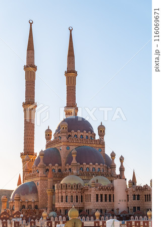 Beautiful Al Mustafa Mosque in Old Town of Sharm El Sheikh in Egypt, at sunset 116069671