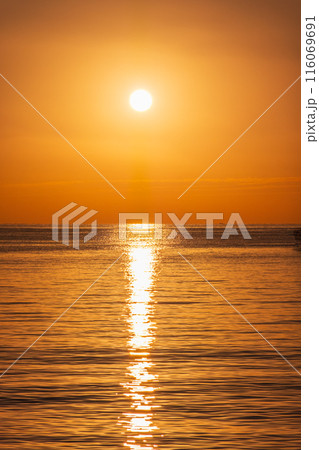 Beautiful red and orange sunrise over the sea. 116069691
