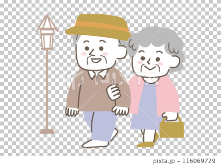 一對年長夫婦手挽著手走路的插圖 116069729