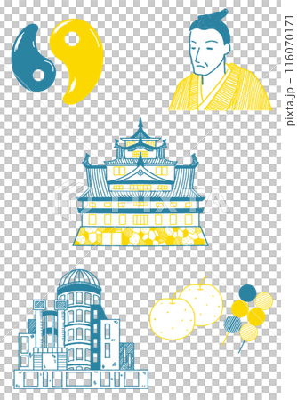 中国地方の名所 中国地方の観光地 イラストセット イラスト素材 観光スポットのイラストセット 116070171