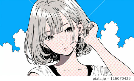 炎天下に思案中の若い女性