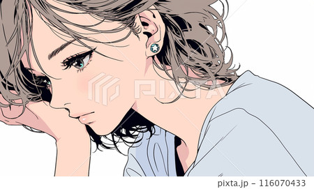 熟慮中の若い女性の横顔