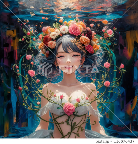 光さす水中の薔薇に囲まれた彼女1 116070437