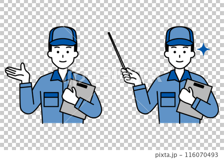 一群穿著工作服的男子拿著材料並解釋 116070493