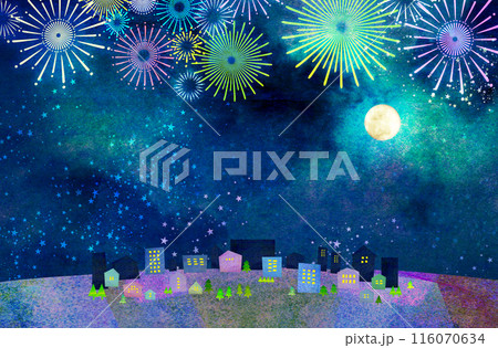 夏の夜空に輝く打ち上げ花火 116070634