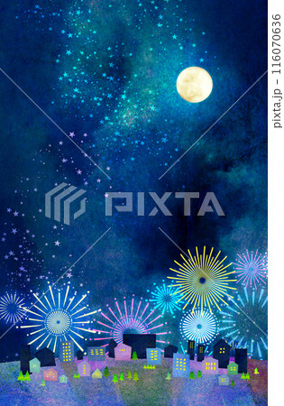 夏の夜空に輝く打ち上げ花火 116070636